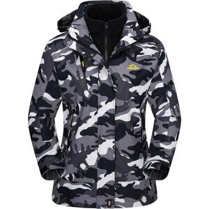 Women's Black Camo Winter Winter Snow Ski Jacket Coats Waterproof Fleece Lined